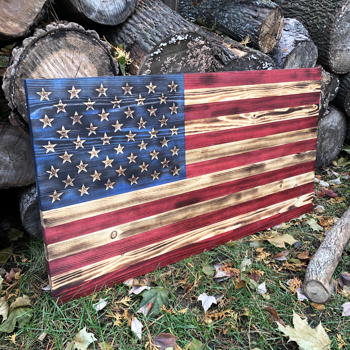 Large Wooden American Flag, USA Flag Wall Decor for Farmhouse 36’’ x 19’’