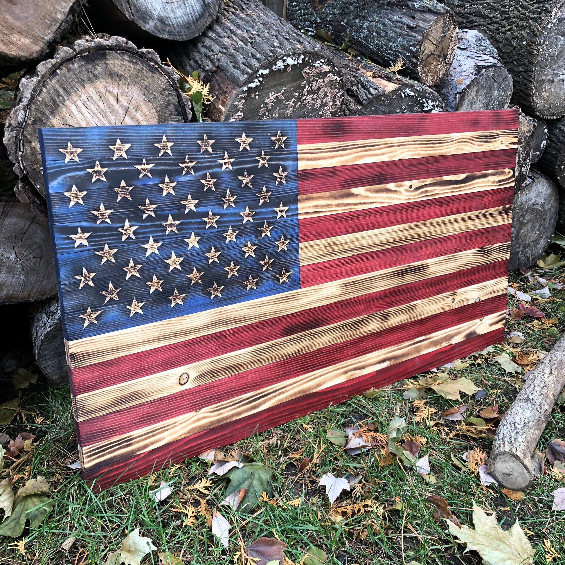Large Wooden American Flag, USA Flag Wall Decor for Farmhouse 36’’ x 19’’