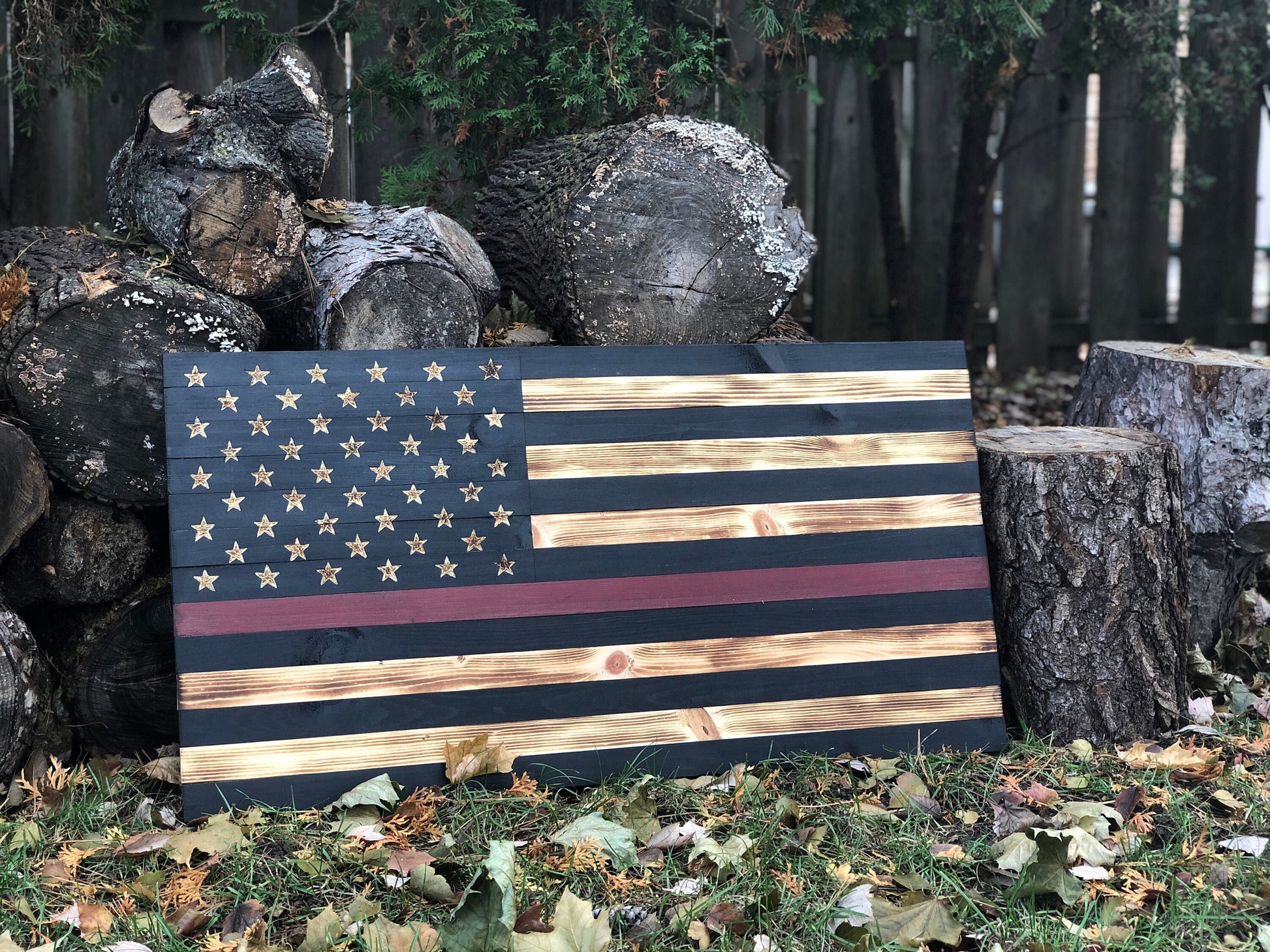 Thin Red Line Wooden Flag