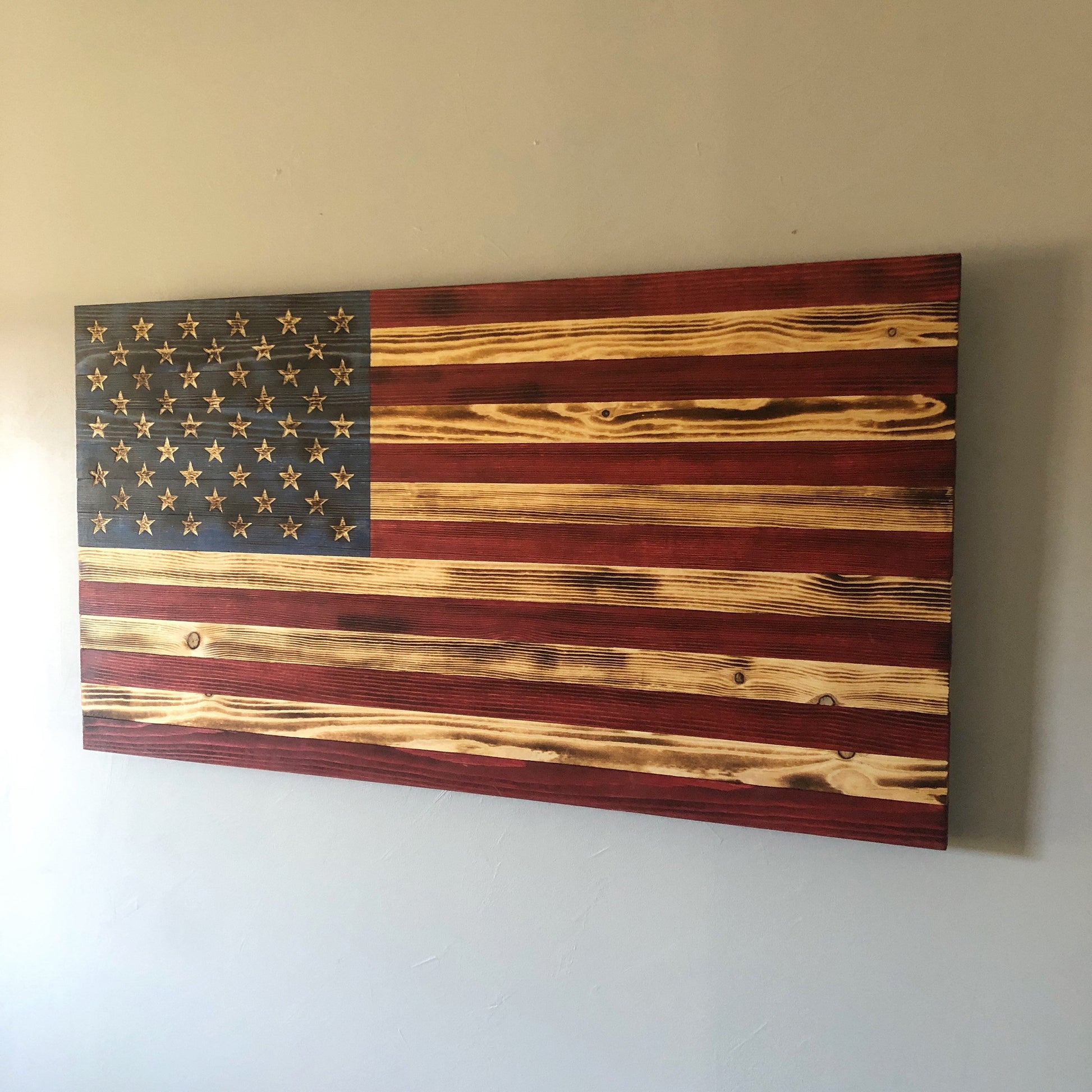 Large Wooden American Flag, USA Flag Wall Decor for Farmhouse 36’’ x 19’’