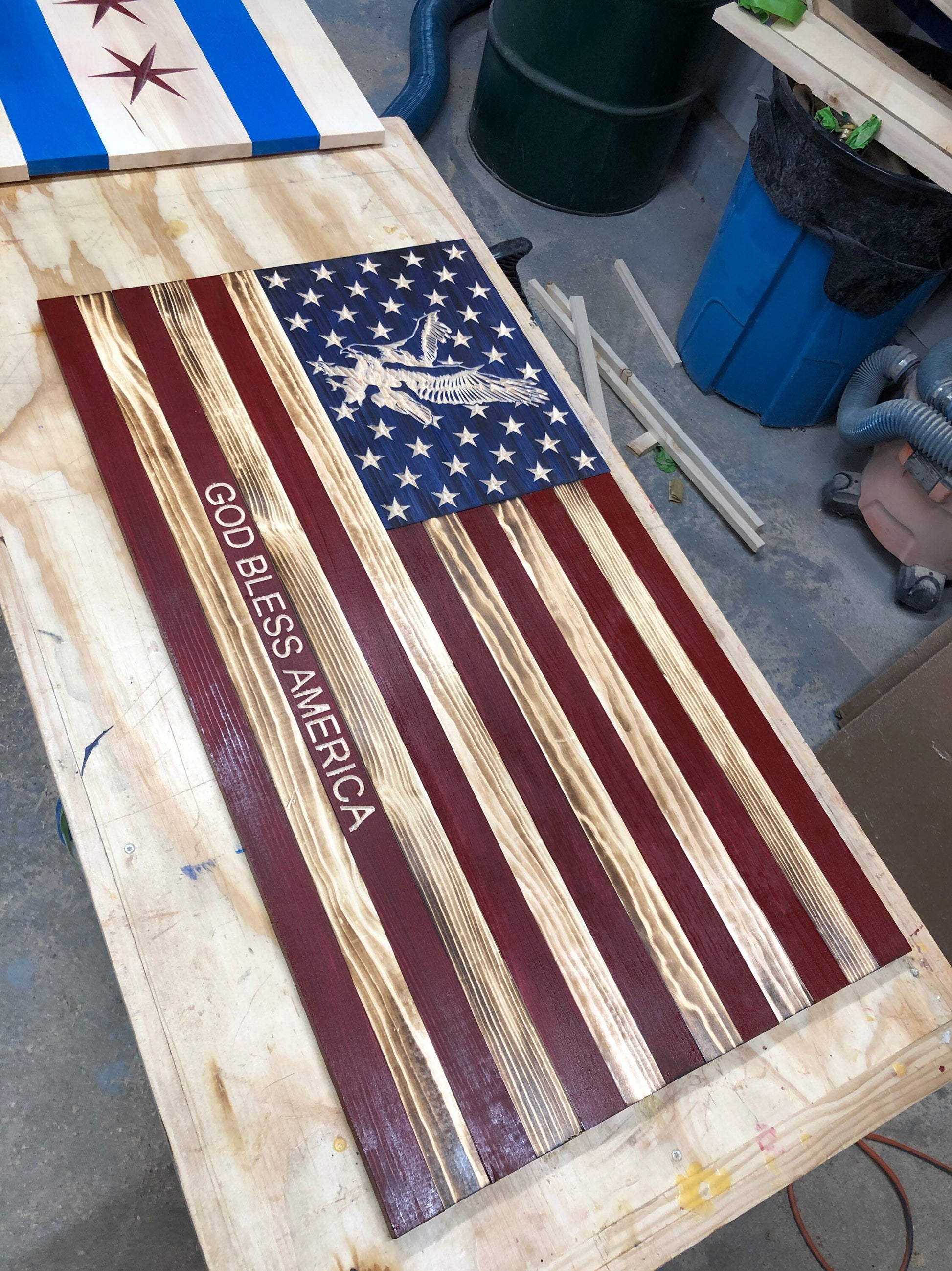 Large Wooden American Flag, USA Flag Wall Decor for Farmhouse 36’’ x 19’’