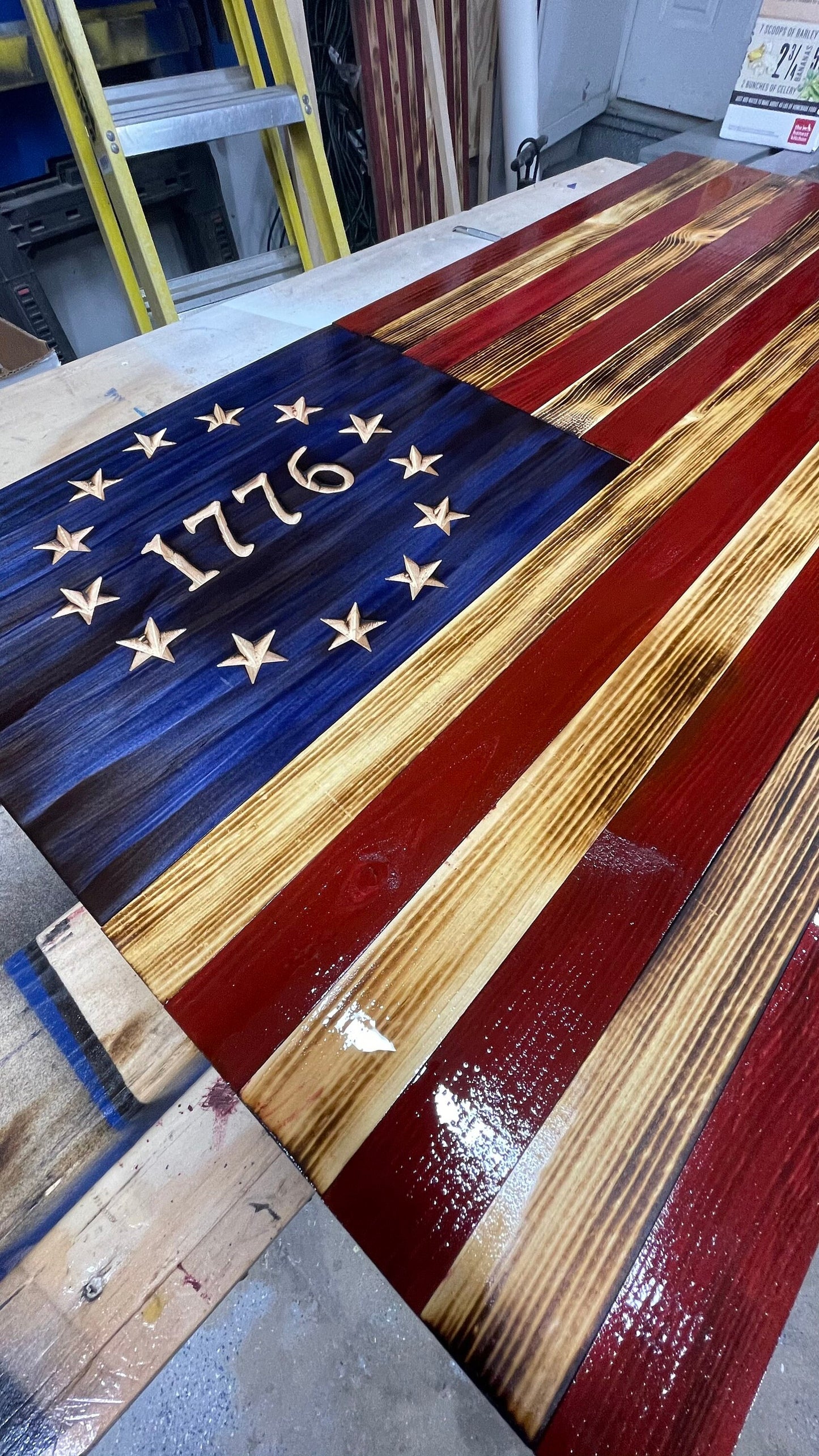 Large Wooden American 1776 Flag, USA Flag Wall Decor 36’’ x 19’’