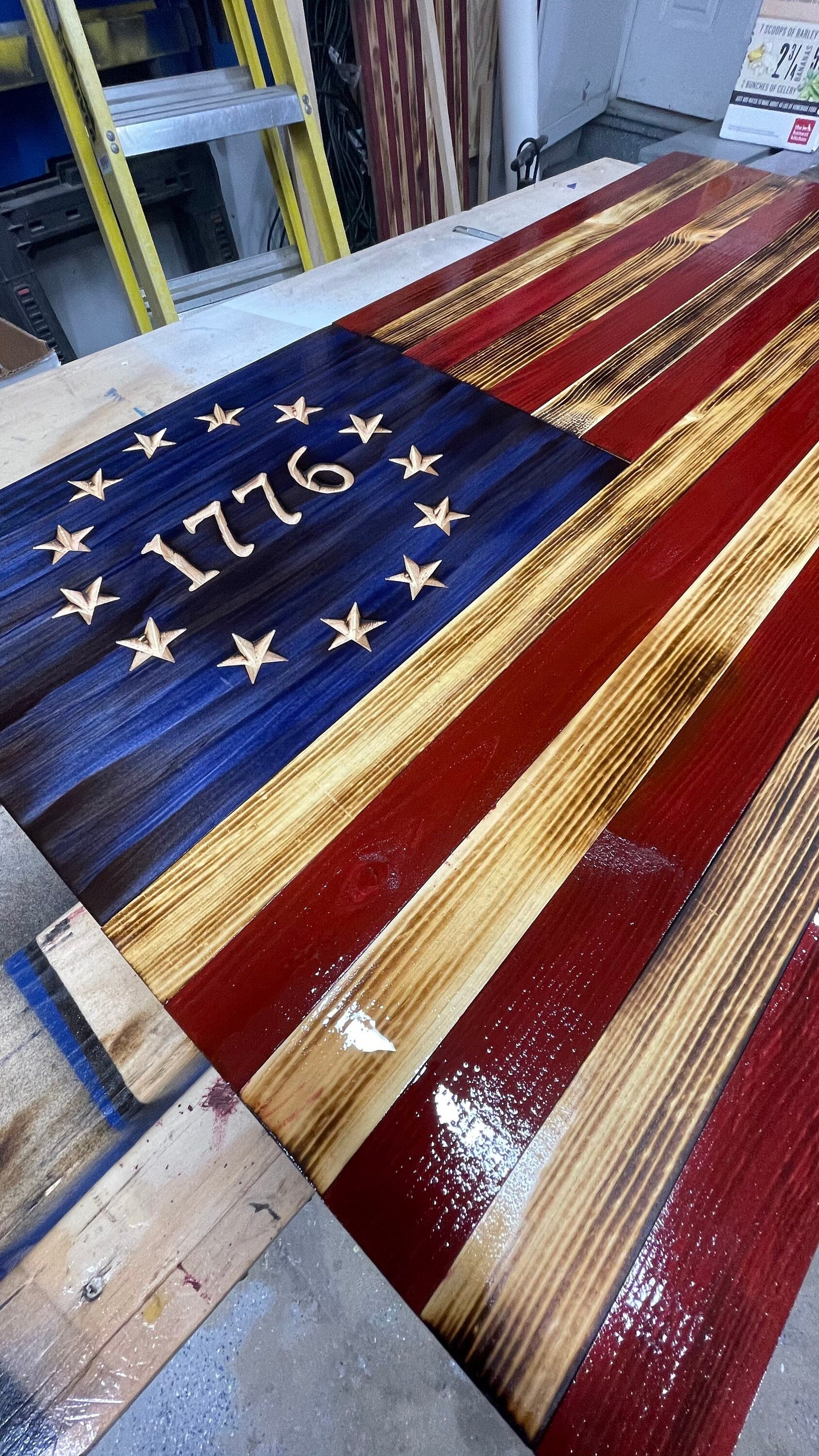 Large Wooden American 1776 Flag, USA Flag Wall Decor 36’’ x 19’’