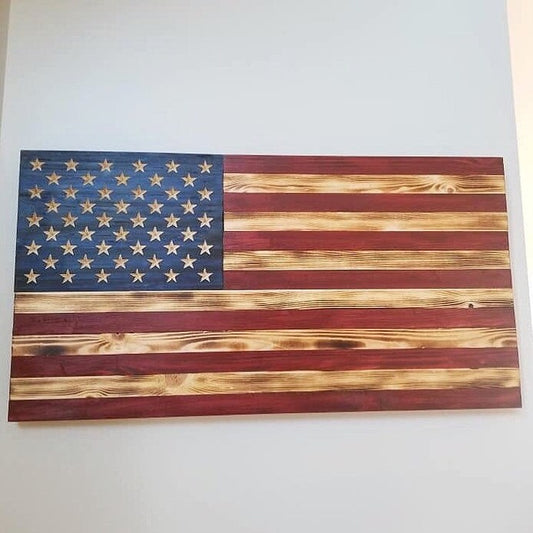 Large Wooden American Flag, USA Flag Wall Decor for Farmhouse 36’’ x 19’’