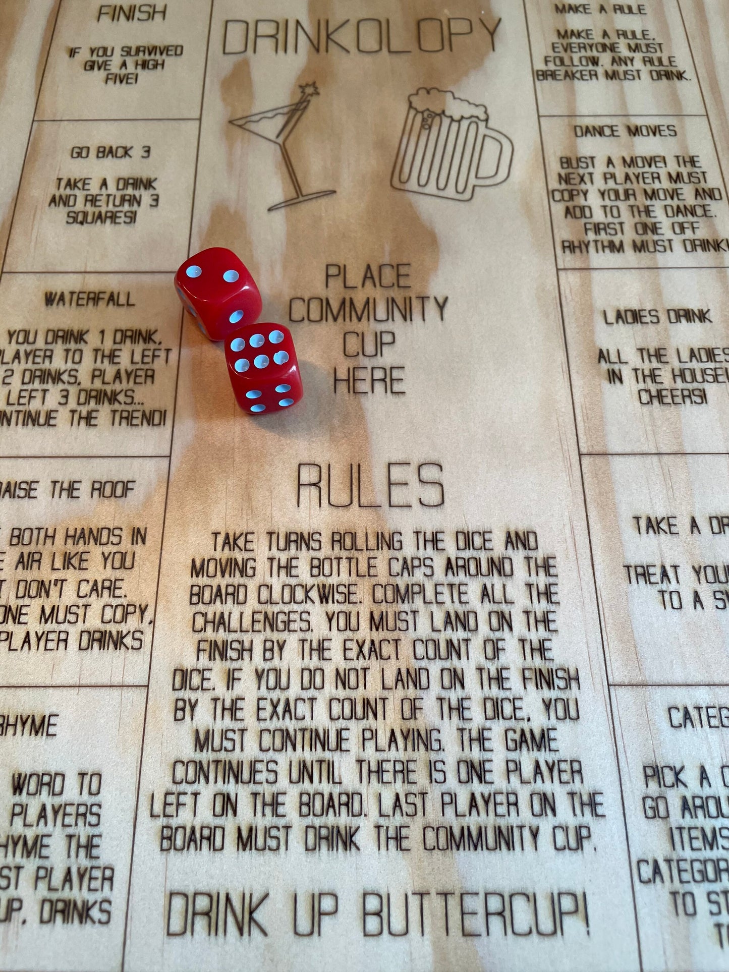 Walnut Framed Drinkopoly Dice Game