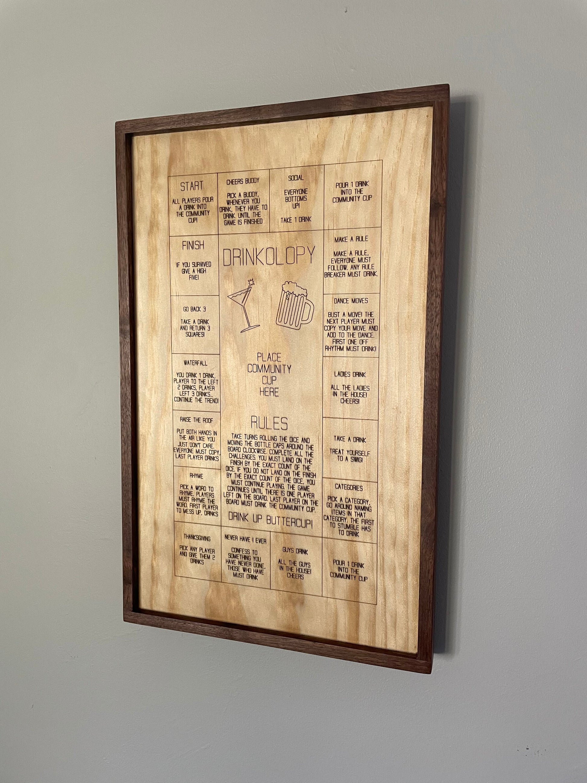 Walnut Framed Drinkopoly Dice Game