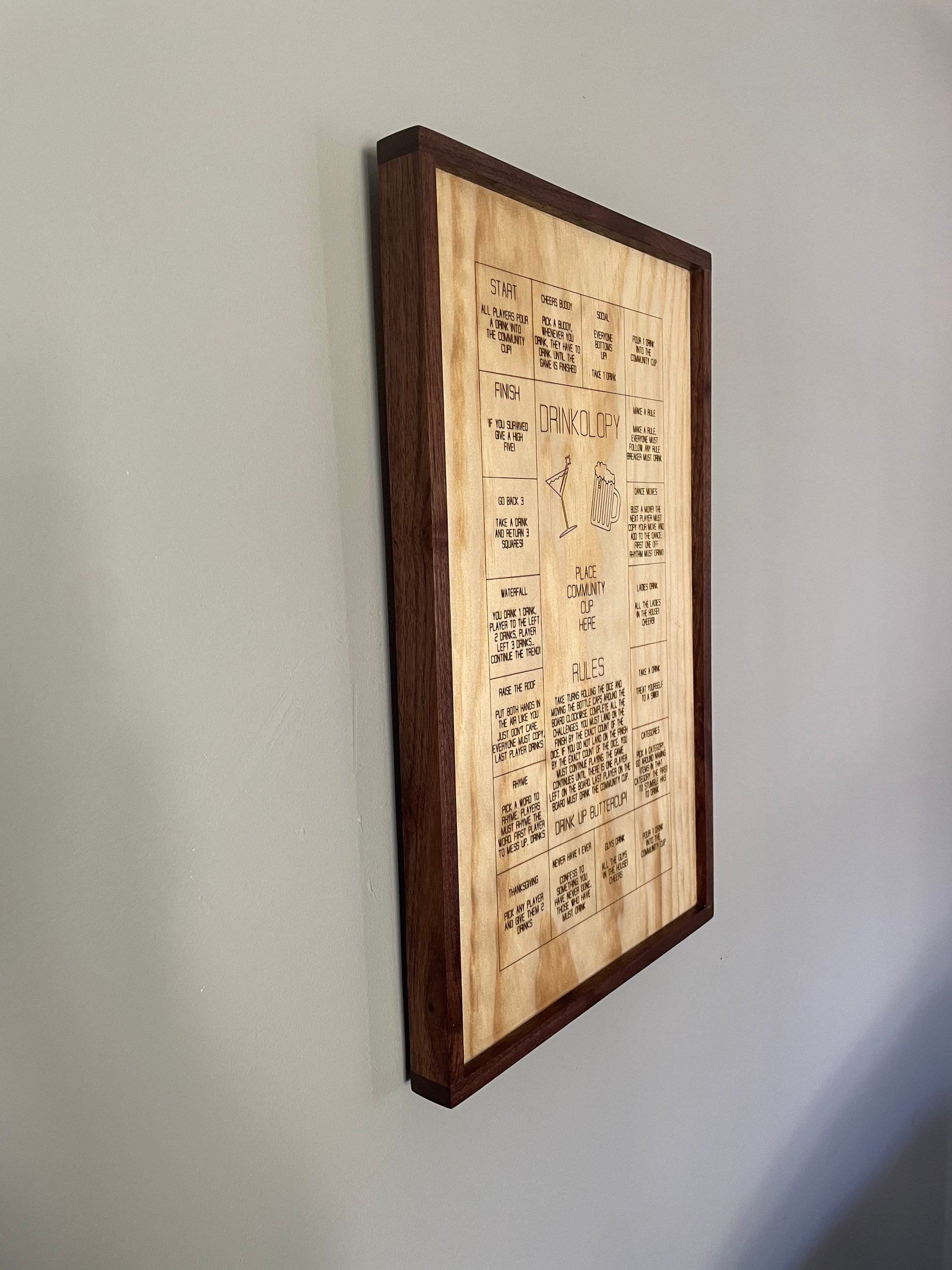 Walnut Framed Drinkopoly Dice Game