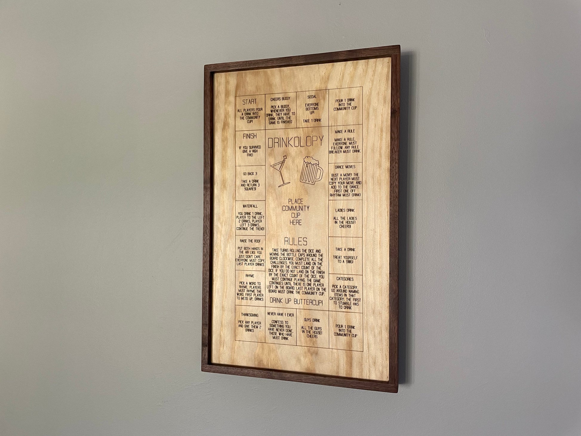 Walnut Framed Drinkopoly Dice Game