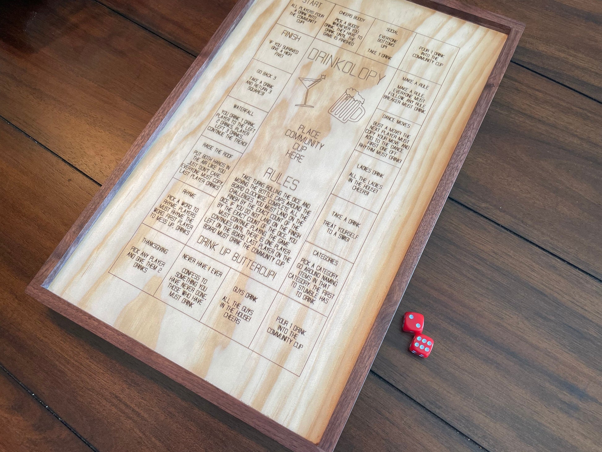 Walnut Framed Drinkopoly Dice Game