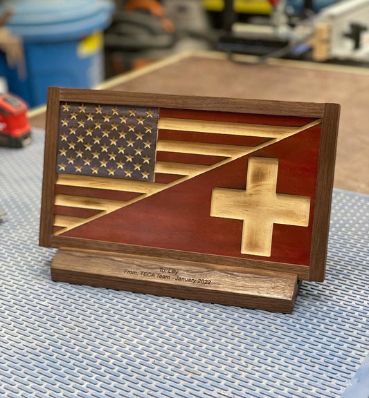 Wooden Flag Display (Customizable Gift or Award)