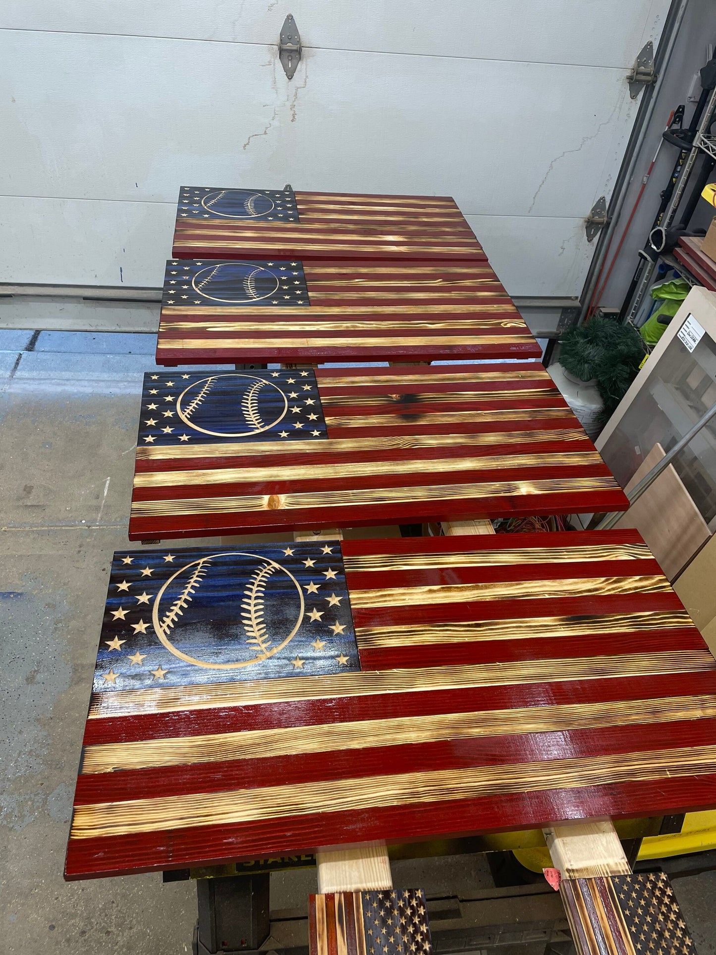 USA Baseball Wooden Flag