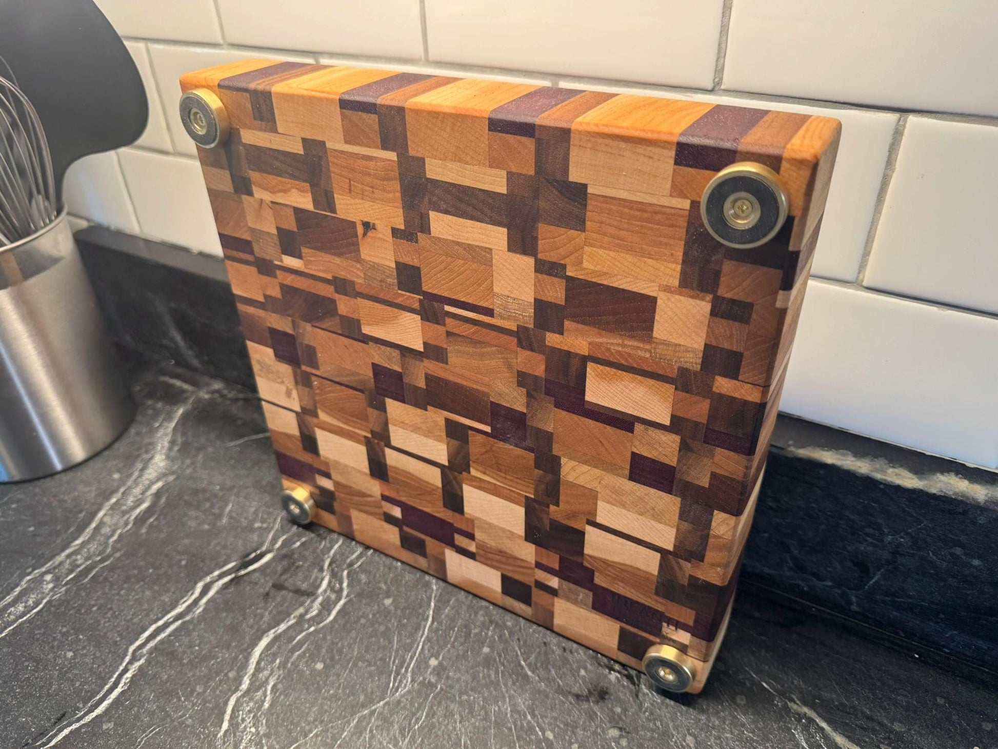 Medium Chaos End Grain Cutting Board – Walnut, Maple, Cherry & Purpleheart | Handmade Butcher Block | Unique Gift for Chefs