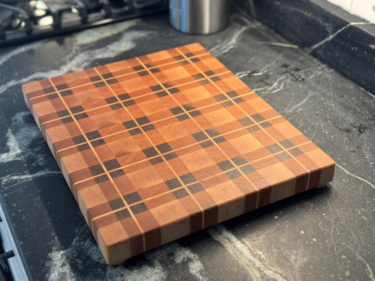 Basket Weave End Grain Cutting Board – Walnut, Maple & Cherry | Flannel Pattern Butcher Block | Luxury Handmade Board