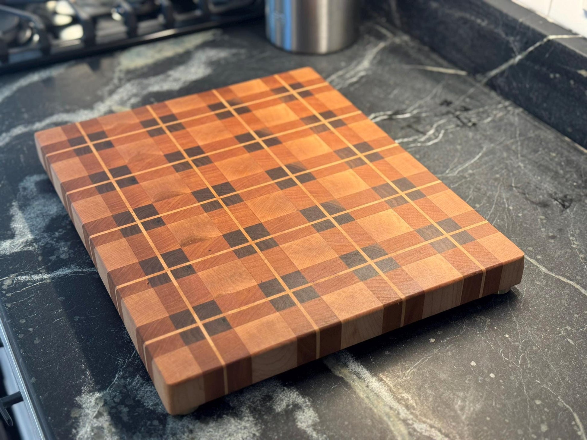 Basket Weave End Grain Cutting Board – Walnut, Maple & Cherry | Flannel Pattern Butcher Block | Luxury Handmade Board