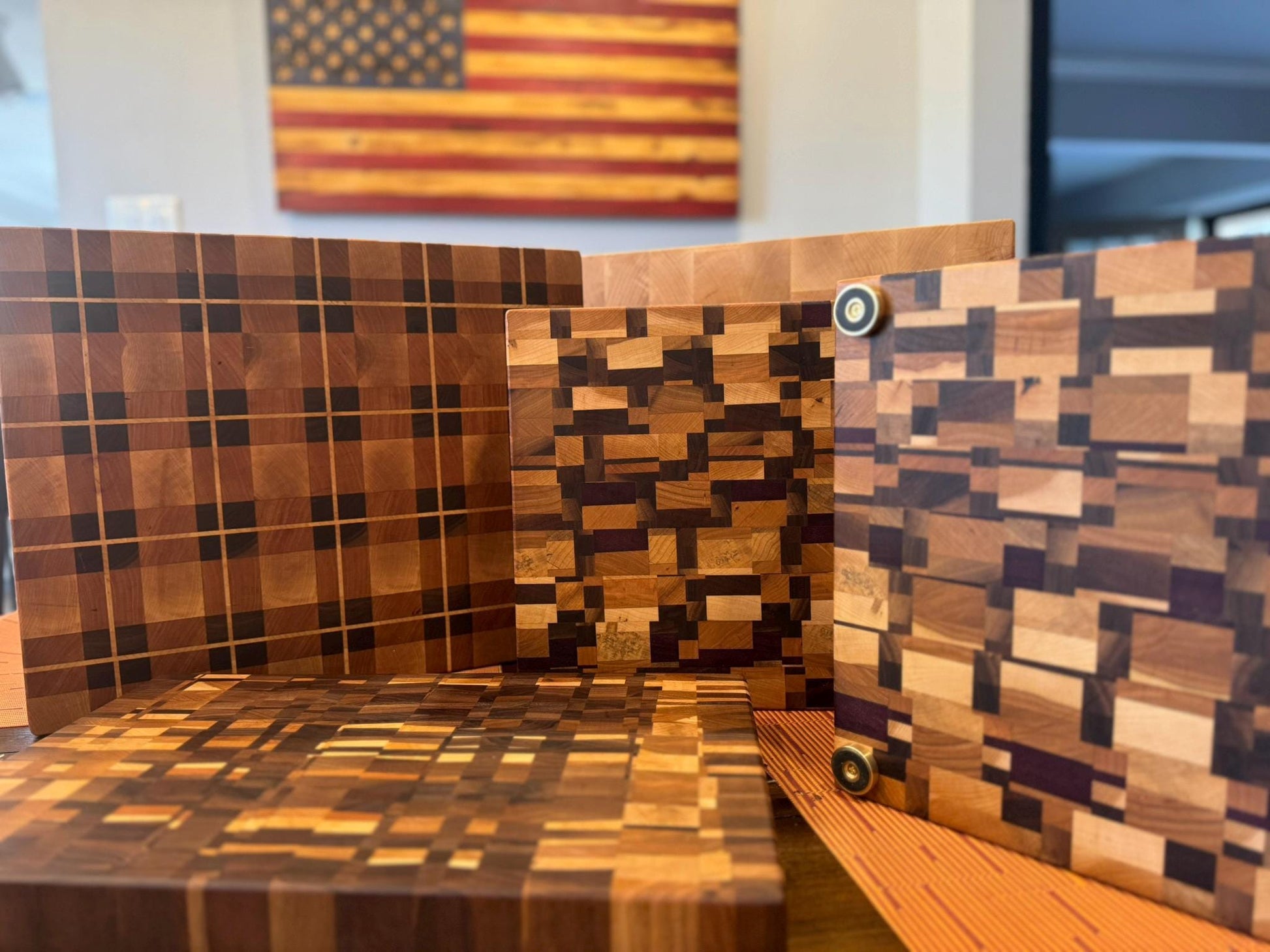 Basket Weave End Grain Cutting Board – Walnut, Maple & Cherry | Flannel Pattern Butcher Block | Luxury Handmade Board