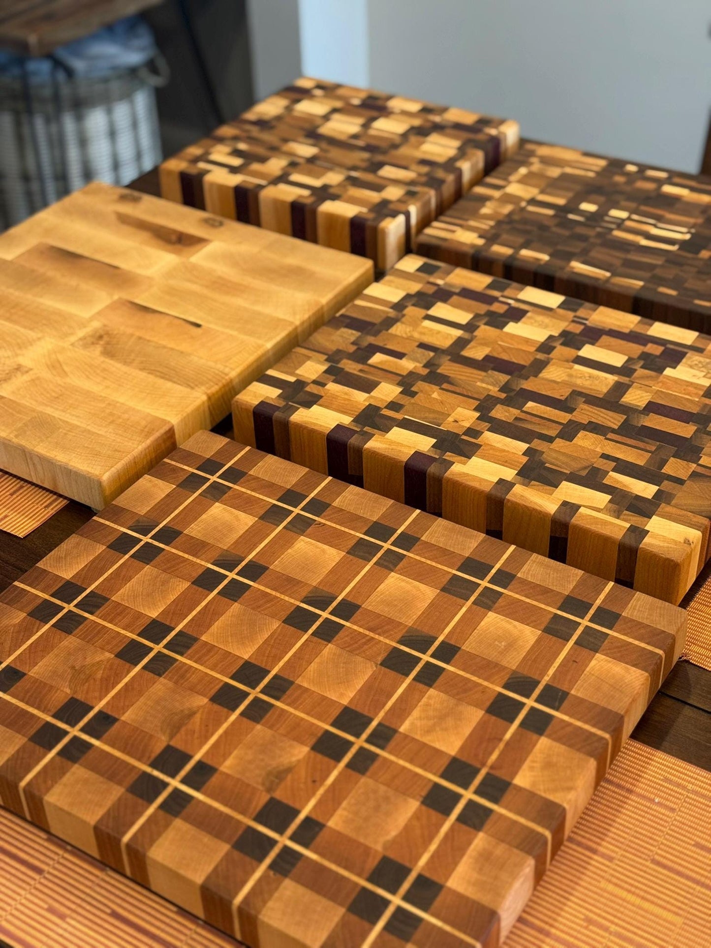 Basket Weave End Grain Cutting Board – Walnut, Maple & Cherry | Flannel Pattern Butcher Block | Luxury Handmade Board