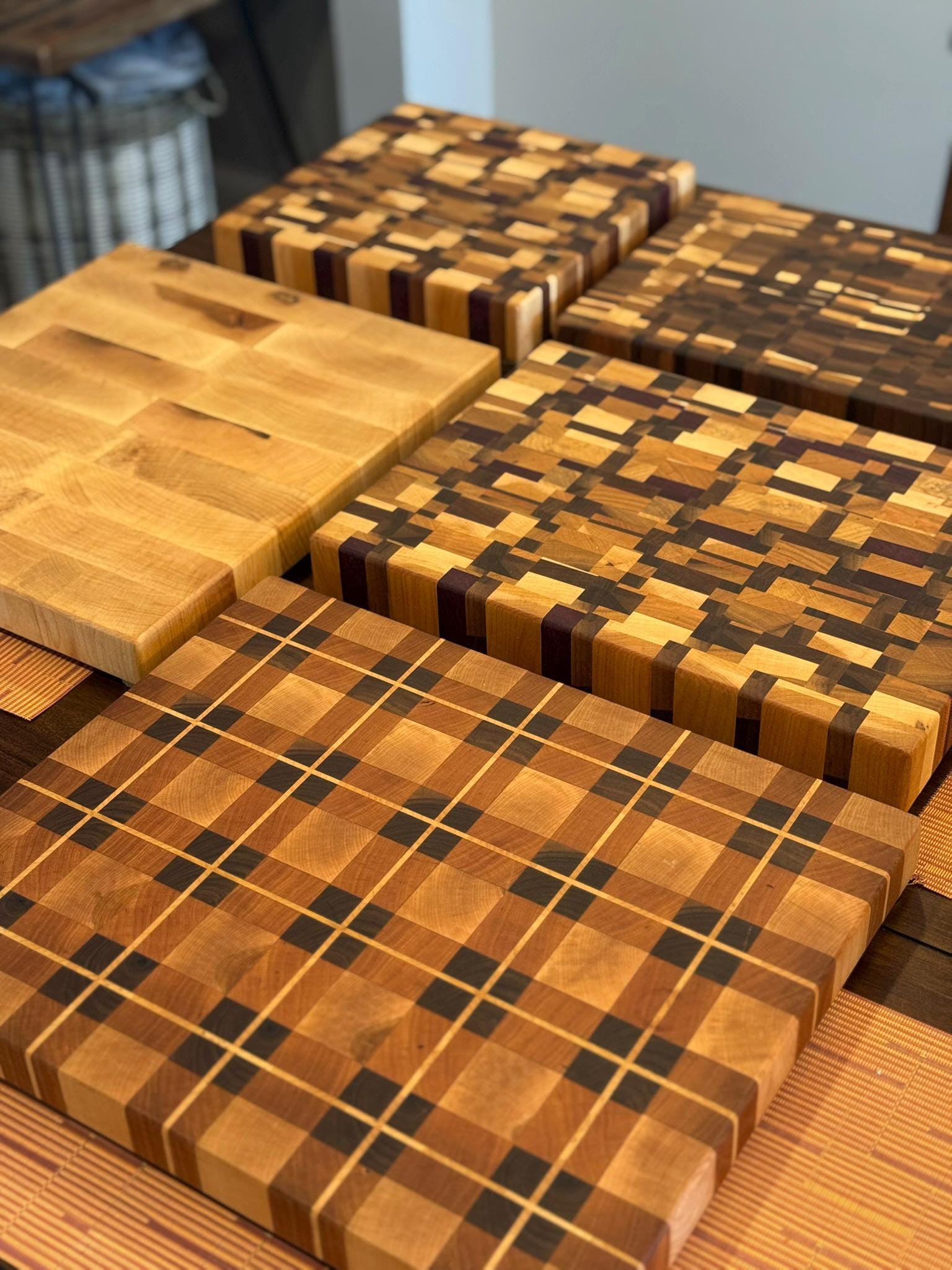 Basket Weave End Grain Cutting Board – Walnut, Maple & Cherry | Flannel Pattern Butcher Block | Luxury Handmade Board