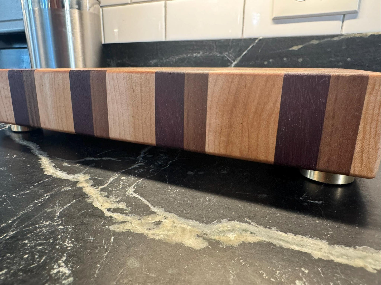 Medium Chaos End Grain Cutting Board – Walnut, Maple, Cherry & Purpleheart | Handmade Butcher Block | Unique Gift for Chefs