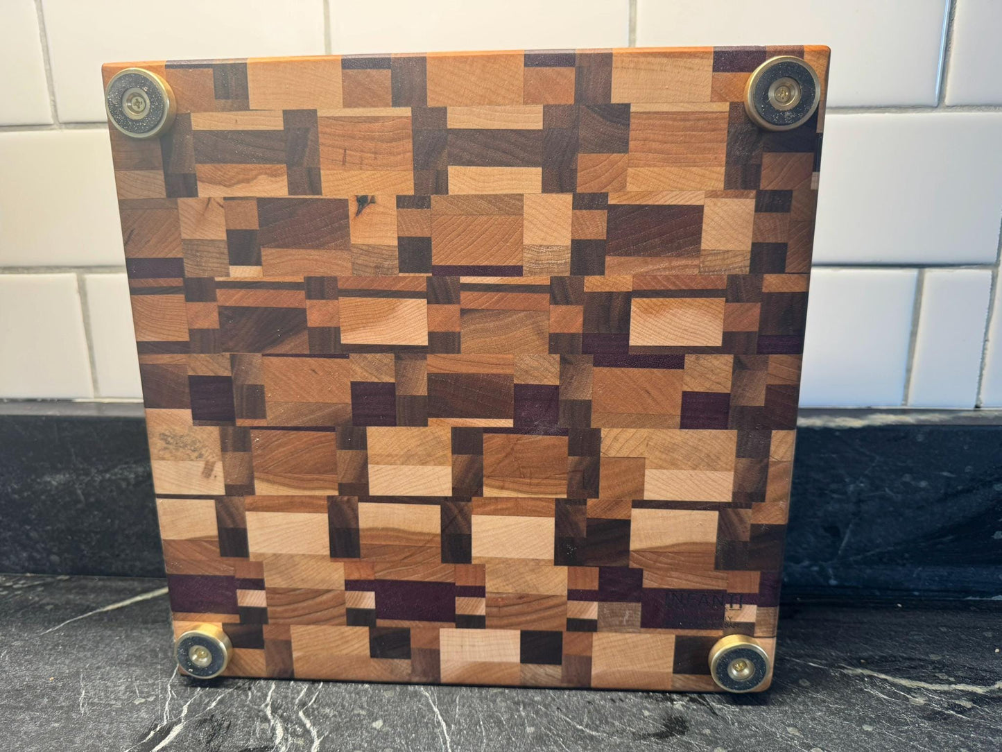 Medium Chaos End Grain Cutting Board – Walnut, Maple, Cherry & Purpleheart | Handmade Butcher Block | Unique Gift for Chefs