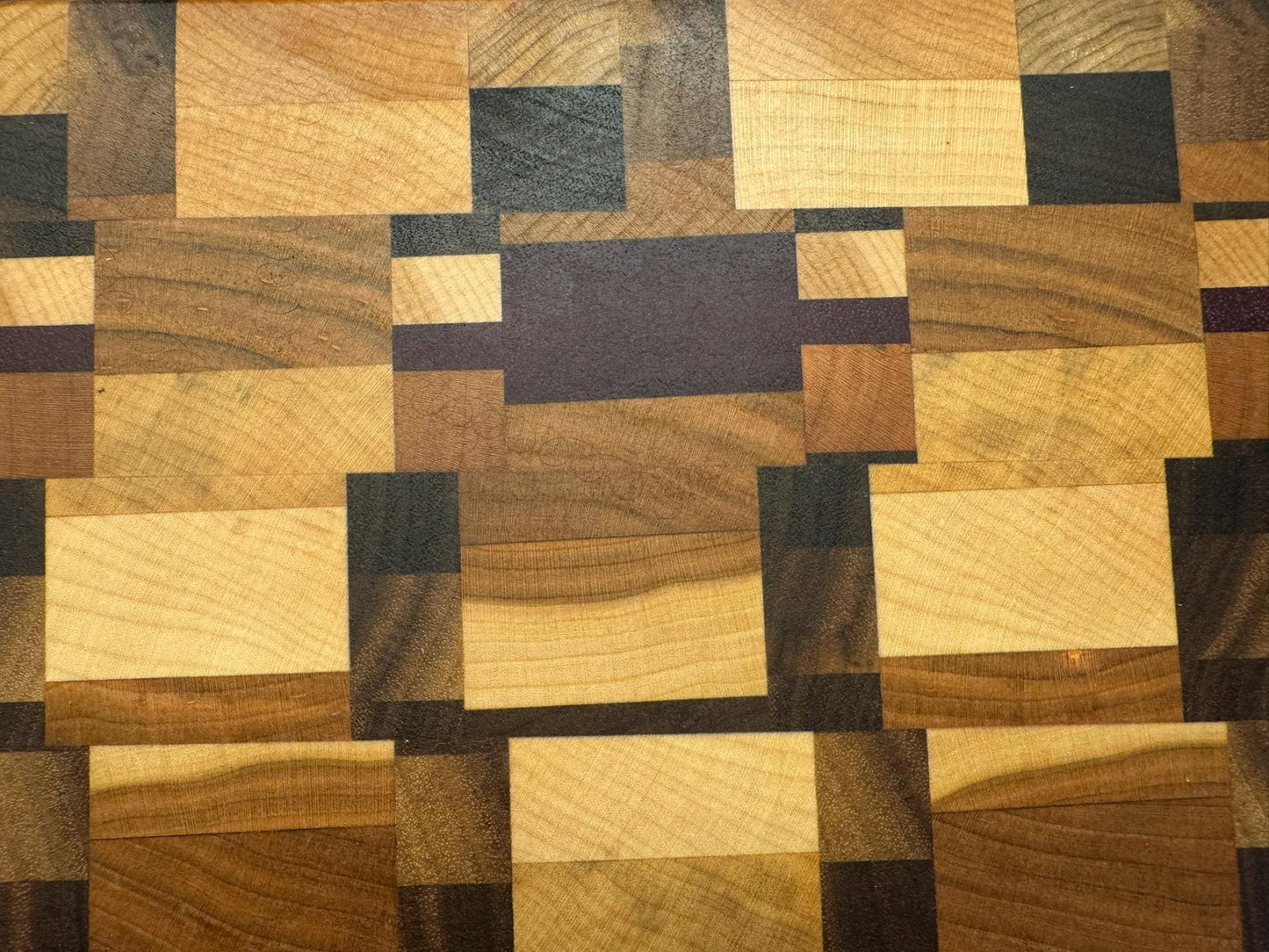 Medium Chaos End Grain Cutting Board – Walnut, Maple, Cherry & Purpleheart | Handmade Butcher Block | Unique Gift for Chefs