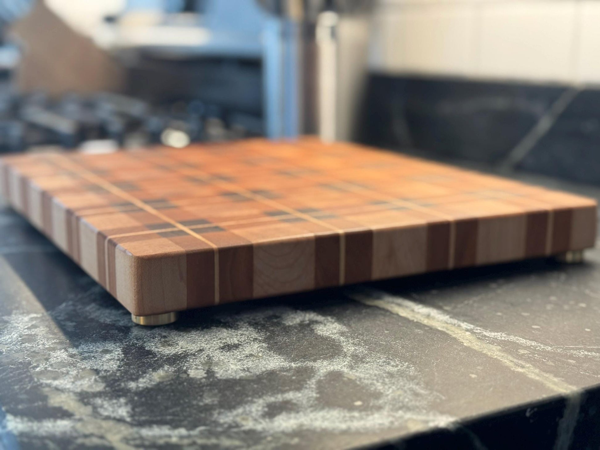 Basket Weave End Grain Cutting Board – Walnut, Maple & Cherry | Flannel Pattern Butcher Block | Luxury Handmade Board