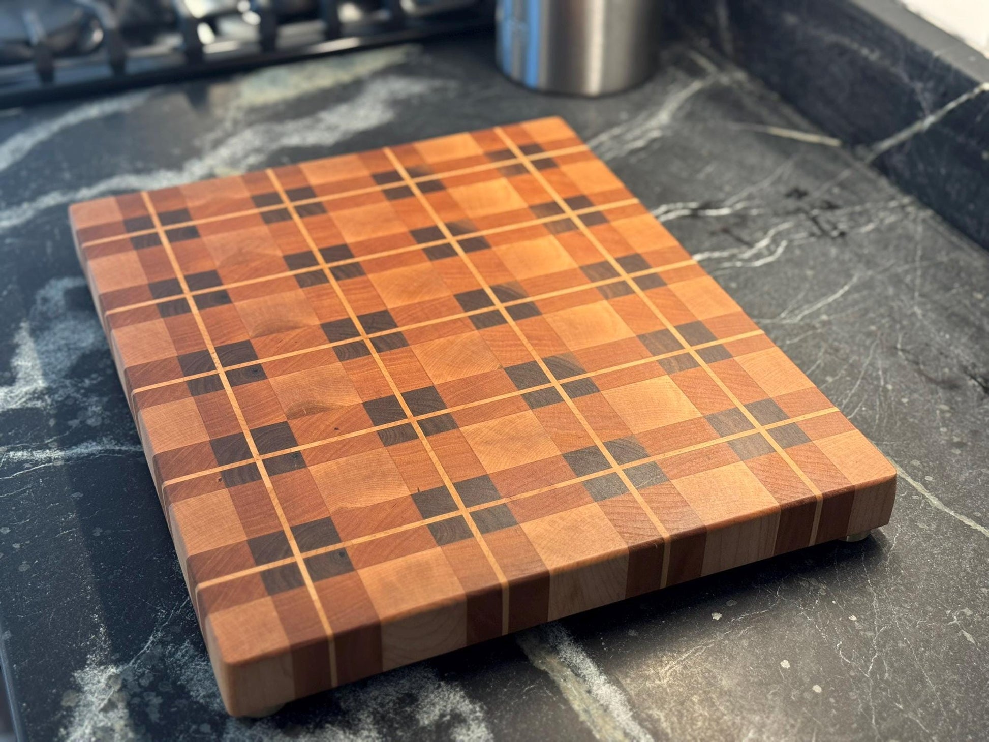 Basket Weave End Grain Cutting Board – Walnut, Maple & Cherry | Flannel Pattern Butcher Block | Luxury Handmade Board