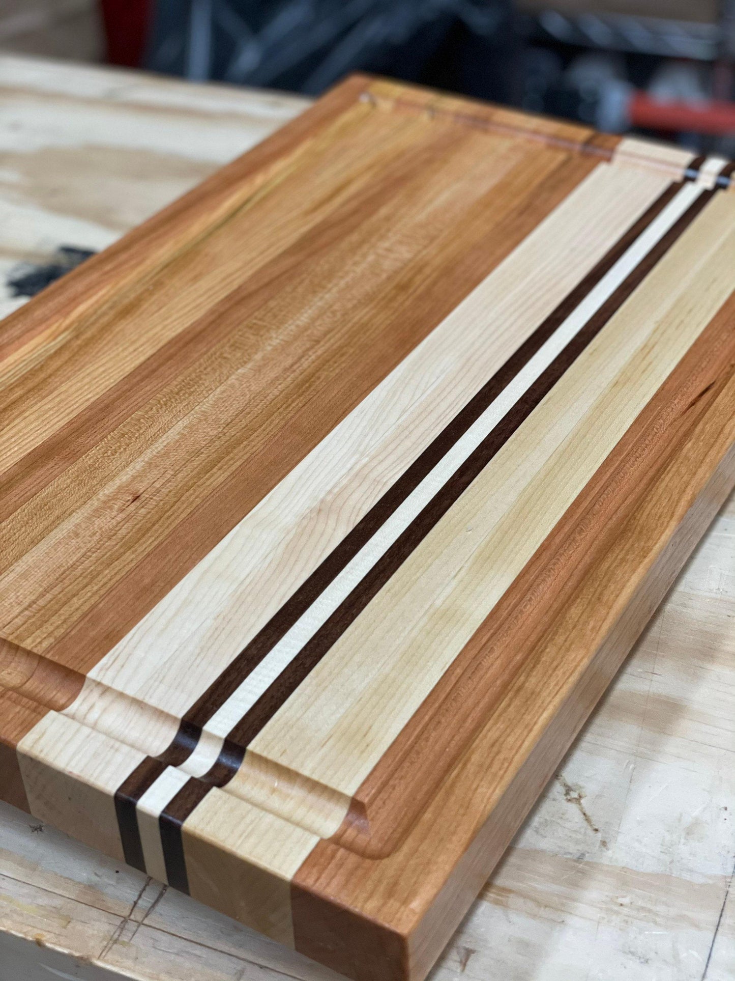 The Legacy Cherry Cutting Board in Rustic Style, Large Maple and Walnut Platter