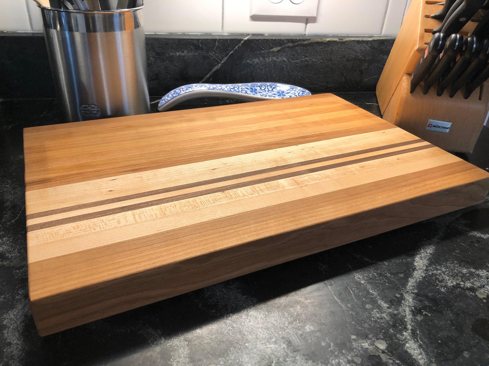 The Legacy Cherry Cutting Board in Rustic Style, Large Maple and Walnut Platter