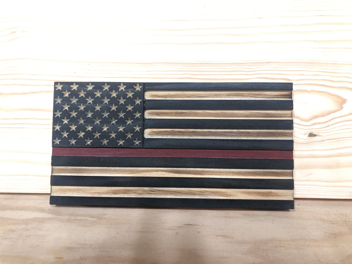 Thin Red Line Bookshelf Flag - Broad Shoulders Woodworks