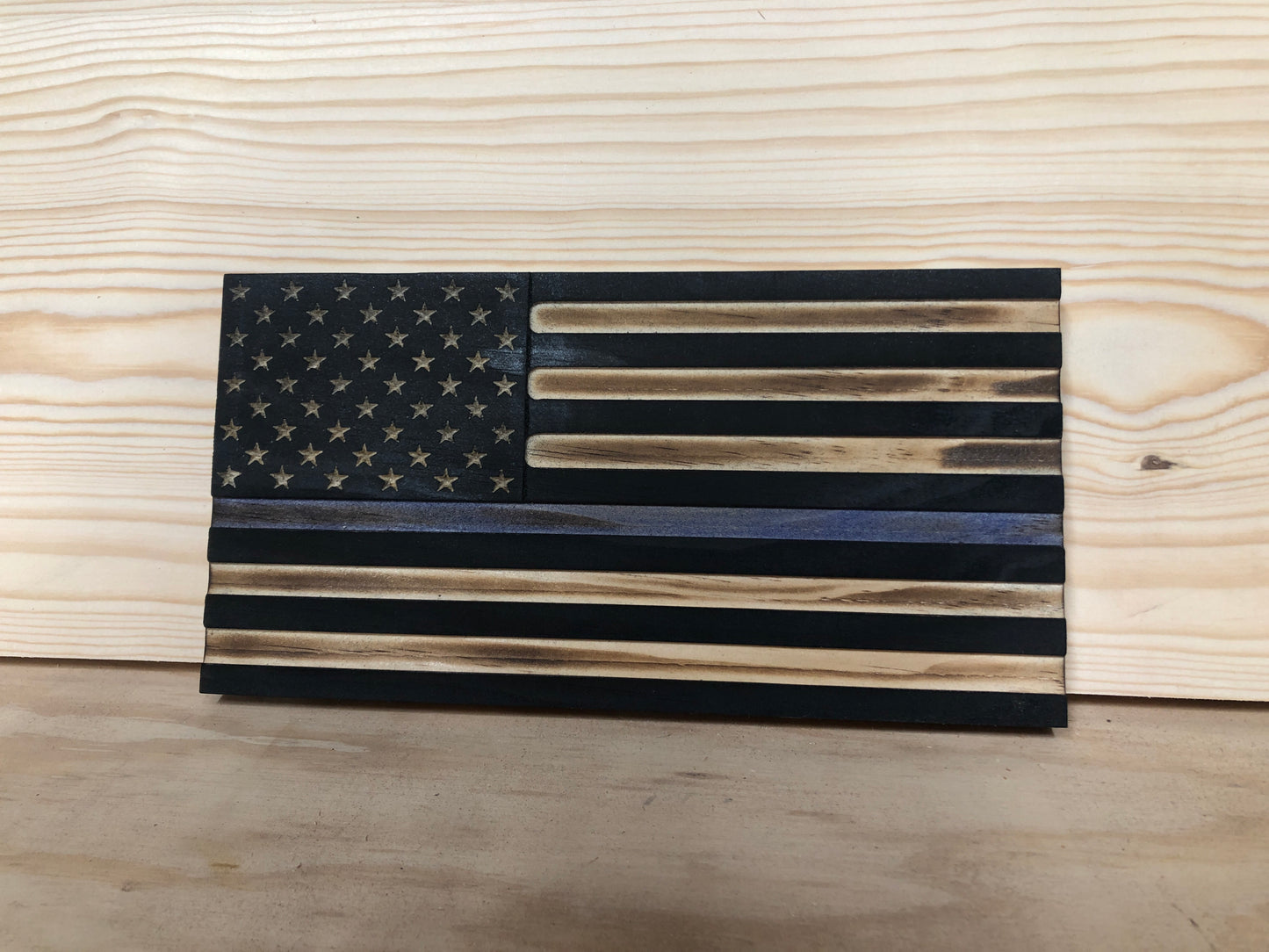 Thin Blue Line Bookshelf Flag - Broad Shoulders Woodworks