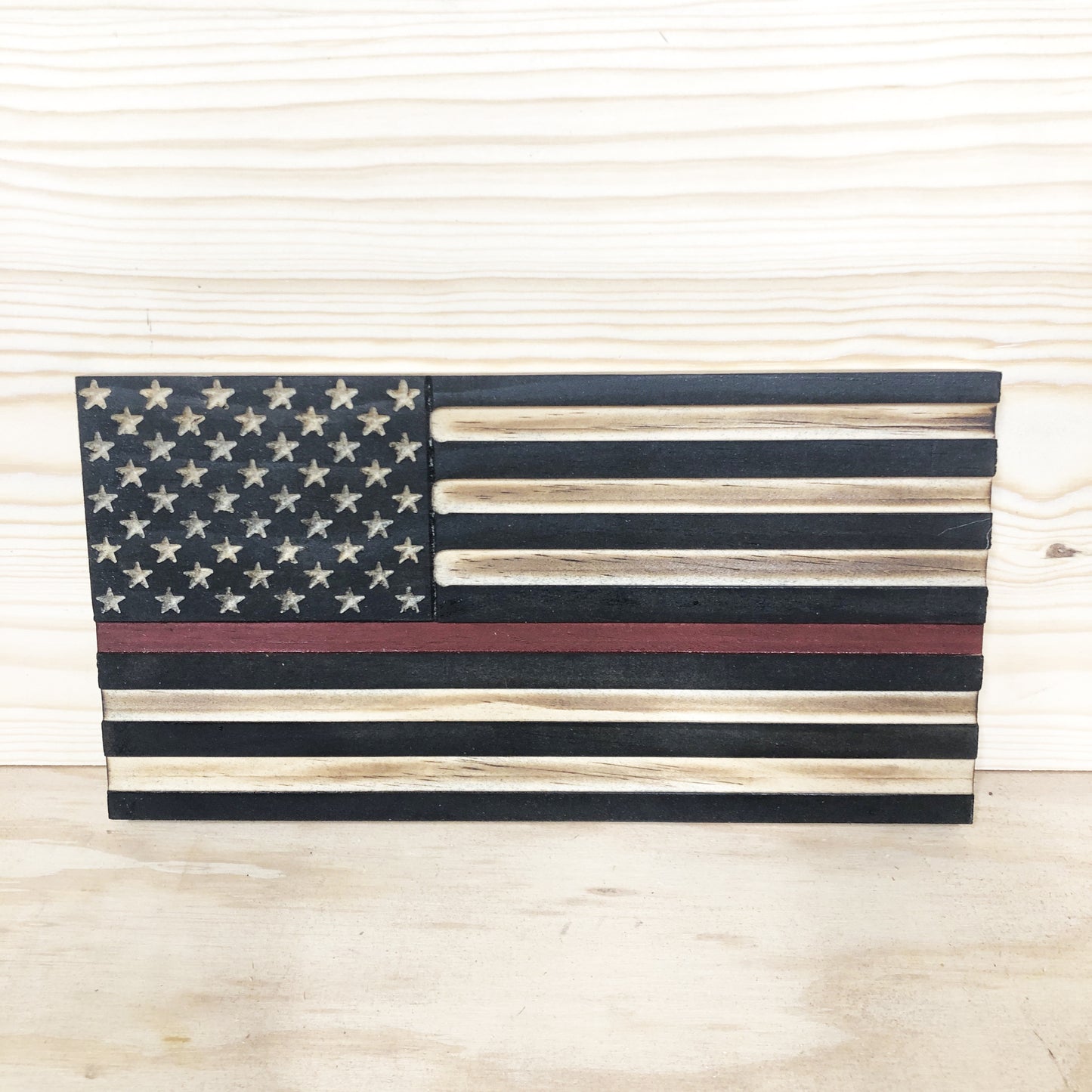 Thin Red Line Bookshelf Flag - Broad Shoulders Woodworks