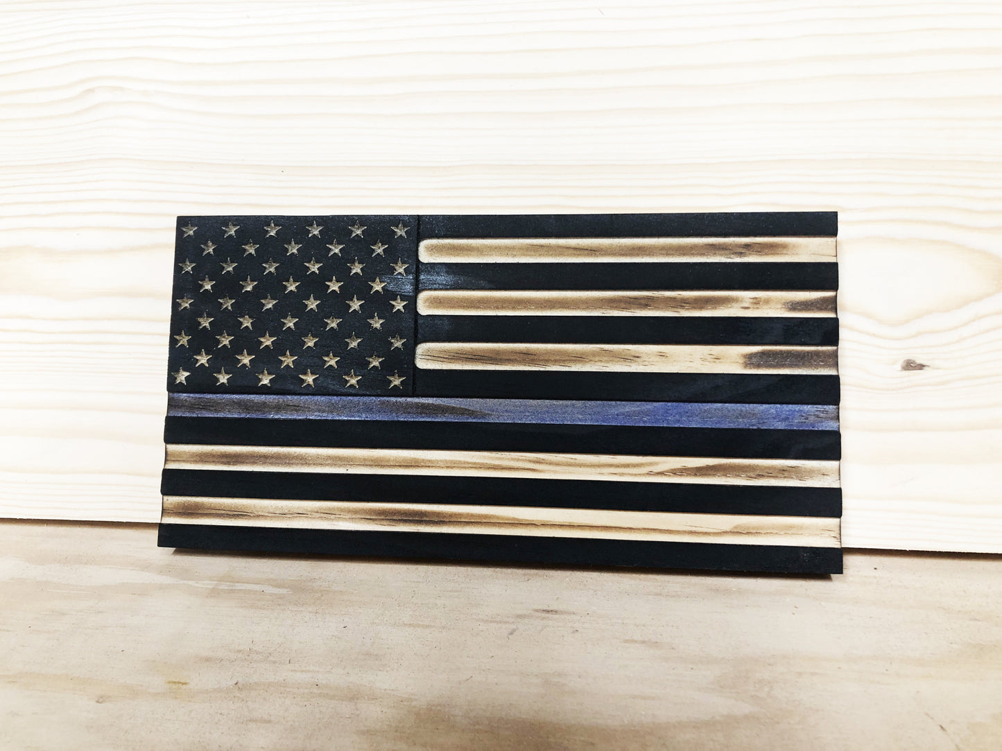 Thin Blue Line Bookshelf Flag - Broad Shoulders Woodworks